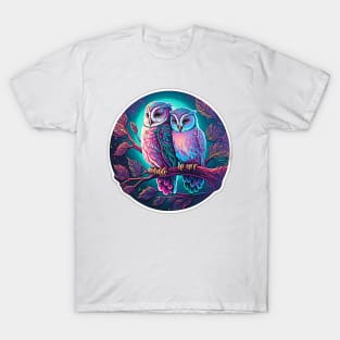 Vaporwave 8 bit Owls on Perch Neon Retro T-Shirt